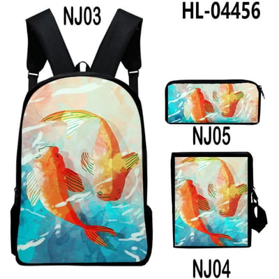 Klassiek Nieuwigheid Cool Koi karper 3D Print 3 stuks/Set leerling Schooltassen Laptop Dagrugzak Rugzak Schuin gedragen schoudertas Etui