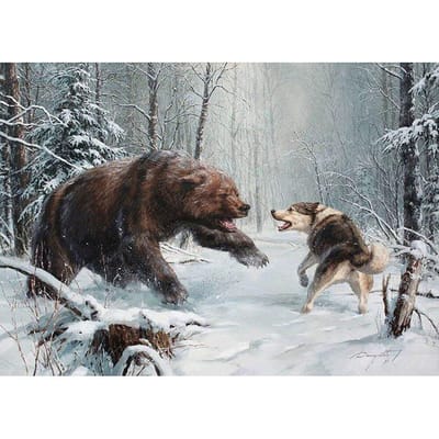 5D DIY Diamond Painting Mozaïek  Beer en Wolf  Diamant Strass Borduurwerk Kruissteek 20X30CM gray