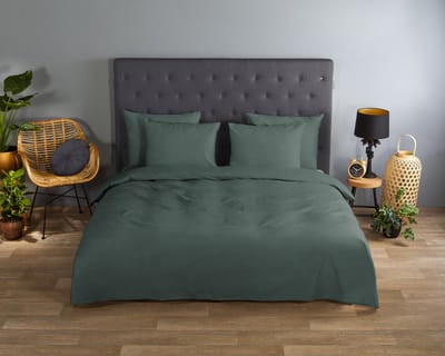 Good Morning dekbedovertrek effen kleur - 2 persoons 200x200/220 cm - Olijfgroen - 100% Katoen renforce