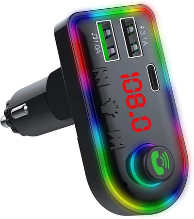 longziming -Bluetooth 5.0 FM Transmitter Auto – Snelladen 3.1A – Sigarettenaansteker Adapter met 7-Kleur Ambientelicht