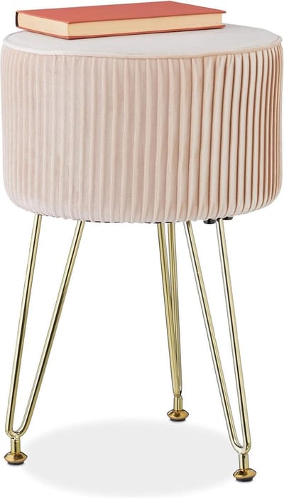 Gevoerde voetensteun van fluweel en ijzer - Kruk voor woonkamer en slaapkamer - 45 x 29 cm - Beige goud houtvezel