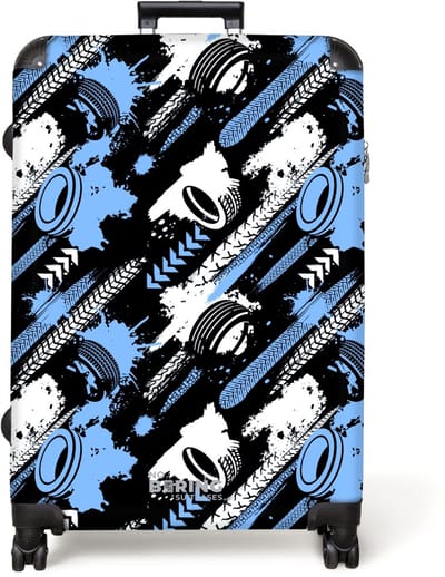 NoBoringSuitcases.com® - Koffer groot - Reiskoffer lichtgewicht - Blauwe en grijze banden met bandenspoor - Rolkoffer met 4 wielen - Grote trolley XL - 98 liter bagage