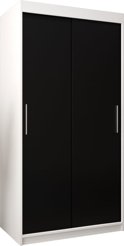 InspireMe - Kledingkast met 2 schuifdeuren, Modern-stijl, Kledingkast met planken (BxHxD): 100x200x62 - TORM 100 Wit Mat + Zwart