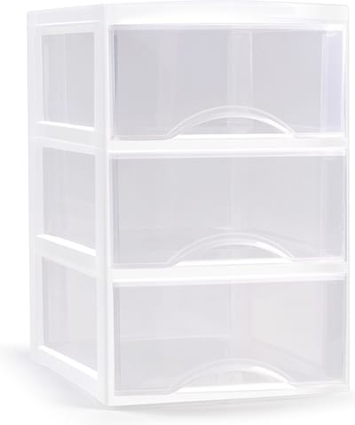 Plasticforte Ladeblokje/bureau organizer met 3x lades - transparant/wit - L18 x B25 x H25 cm