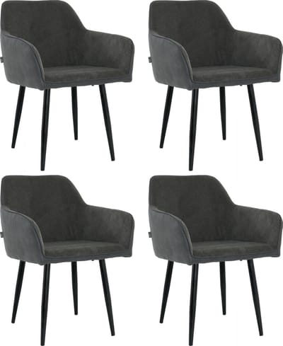 Lina® Tony Eetkamerstoel - Zwart - Set van 4 - Ribstof