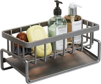Dutchers.® Wasbak Organizer - Grijs - Gootsteenorganizer - Afdruiprek - Opbergrek - Zeep & Spons Houder - Metaal - Keuken Afvoer