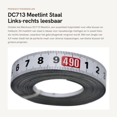 Dailygoods- Meetlint Staal 1/2 x 4,9 m - Zelfklevend - Links/Rechts Leesbaar - Waterdicht - Corrosiebestendig - Ideaal voor Werkbank en Tafel - Liniaal