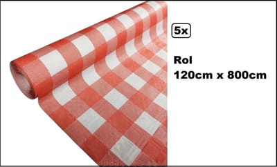 5x Tafelrol tafelkleed rood/wit geblokt boerenbont 120cm x 800cm papier - totaal 40 meter - Party diner food festival eten fun thema feest party