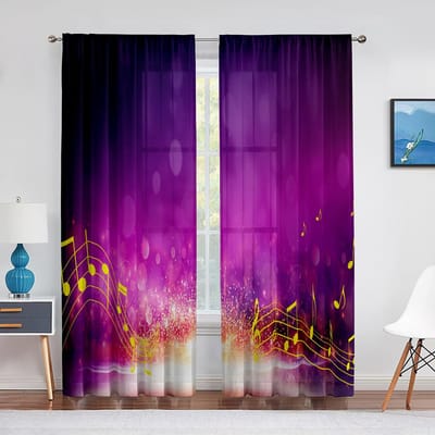 Muzikale Noten Ritme Vlinder Levendige Kleuren Kunst Transparante Gordijnen voor Woonkamer Voile Modern Slaapkamer Raam Tule Gordijn Draperie 1 PCS W100XH250cm&Grommet Top