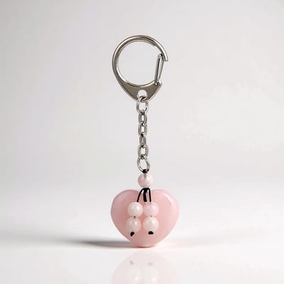 Cavill - Rozenkwarts Accessoire - Edelstaal - 45 ct Braziliaanse Hart Cabochon Rozenkwarts - Charm Sleutelhanger - Lichtgewicht 94x28 mm