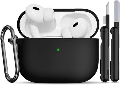 Duurzame Silikon Hoes voor AirPods Pro 2/1 Gen met Reinigingskit en Sleutelhanger - Ondersteunt Draadloos Opladen, Geschikt voor USB-C/Lightning Kabel - Zwart