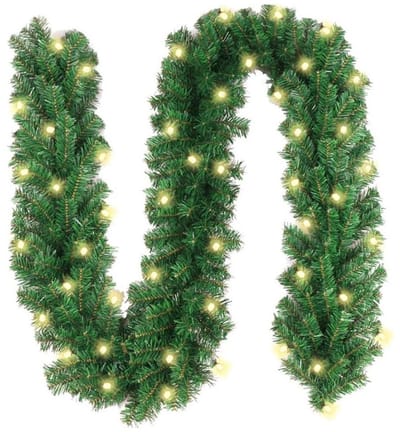ATXANC Kerstkrans met lichtjes - Kerstdecoratie - 270cm - Kerstkrans - Kerstdecoratie - LED-verlichting - Groen