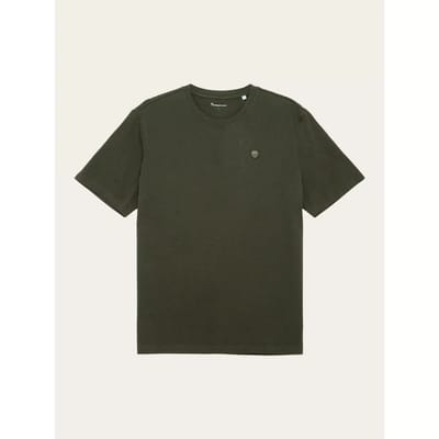 KnowledgeCotton Apparel T-shirt Donkergroen - Maat L - Heren - Print T-shirts