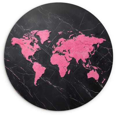 WallCircle® Wandcirkel 90x90 cm - Muurcirkel Wereldkaart - Roze - Marmer - Muurdecoratie woonkamer - Wanddecoratie slaapkamer - Kamer decoratie accessoires - Ronde schilderijen