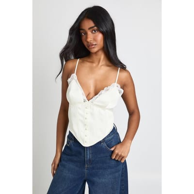 boohoo Dames Kanten Trim Baleinen Corset Top | Ivoor | Maat: 36