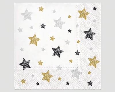 40 Servetten - Sterren - Wit - Zwart - Goudbruin - Zilvergrijs - 33 x 33 cm - 3-Laags - Premium Collection by Jean