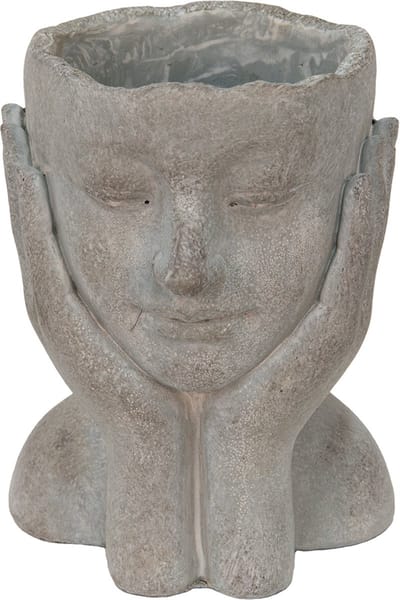 Bloempot voor Binnen – Grijs Handen – Rustieke Pot – 16x16x22 cm – Hoofdmotief