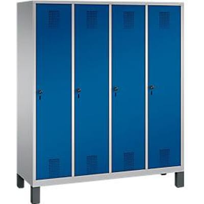 Kapstok Evolo S 3000, staal, met poten, 4 compartimenten allebei met B 400 mm, Draaigrendel, blank aluminium RAL 9006/gentiaanblauw RAL 5010