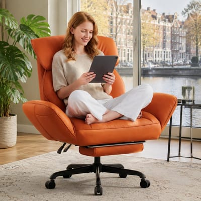 Dowinx Bureaustoelen - Ergonomische Bureaustoel - Verstelbare Gamingstoel - Grote Bureaustoel - comfortabel - Pocketveren Zitkussen - Met Armleuningen en Voetensteun - Bureaustoel Gaming chair - PU - Kantoormeubels - Stoelen - Oranje