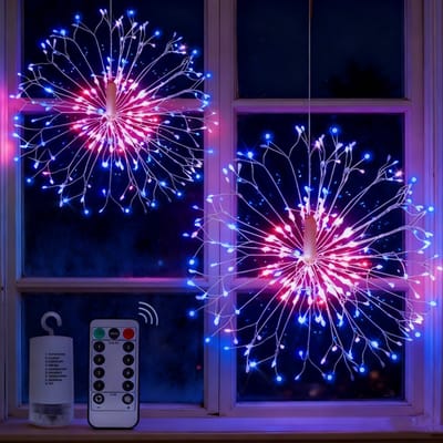 MUPOO Kerstverlichting Buiten 2-Pack – LED Vuurwerklichten 198 LEDs Multicolor – Batterij Aangedreven Lichtslinger met 8 Modus & Timer – Kleurrijke Sfeerverlichting voor Binnen & Buiten, Kerstboom, Tuin, Party, Balkon & Feestdecoratie