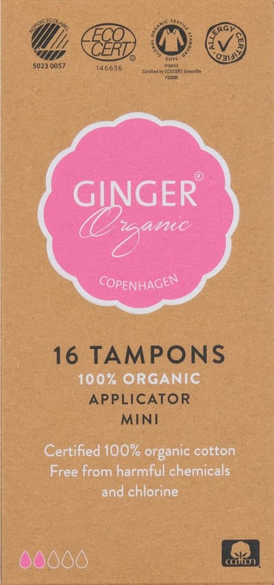 Ginger Organic Tampons - Biologisch katoen - Mini (16 Stuks) - Comfortabel - Betrouwbaar - Huidvriendelijk
