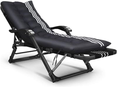 Loungestoel Klapbaar - Relaxstoel Tuinstoel - Buiten Ontspannen - Verstelbare Rugleuning - 200 kg Draaglast - Wit Gestreept