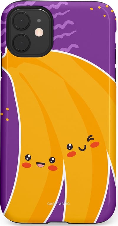 Casetastic hoesje geschikt voor Apple iPhone 11 - Dubbellaagse bescherming - Blije Banaan - Fashion Case - Lavendel Geel