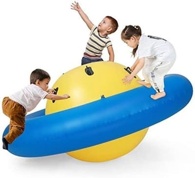 Opblaasbare koepelwip - Kinderwip speelgoed - Actief buitenspelen - Zes stevige handgrepen - 223 cm breed - Geel en blauw