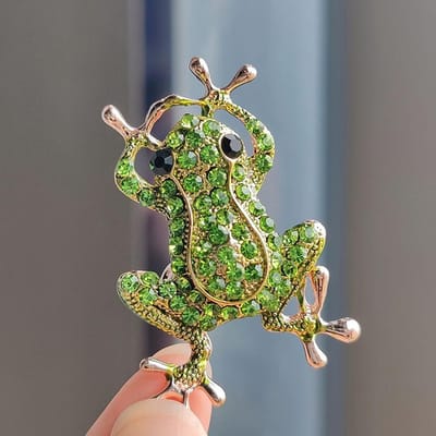 Groene Kristal Ingelegde Kikker Broche, Luxe Dierlijke Accessoires, Dameskleding Verfraaid Met Sieraden Cadeaus