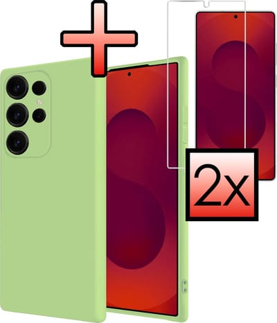 Hoesje - Met 2x Screenprotector - Geschikt voor Samsung Galaxy S25 Ultra - Sterk & Shockproof - Back Cover - Siliconen Case - Telefoon Hoes - Groen