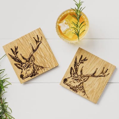 Onderzetters Edelhert - Schots Eikenhout - Scottish Made