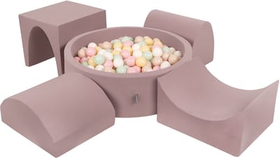 KiddyMoon Foam Speeltuin PPZP-OK30D-135 met ballen heather: pastel-beige-pastelgeel-wit-mint-poederroze 200 zwembad/tuin/tunnel/ramp L/semi-bal L speeltuin
