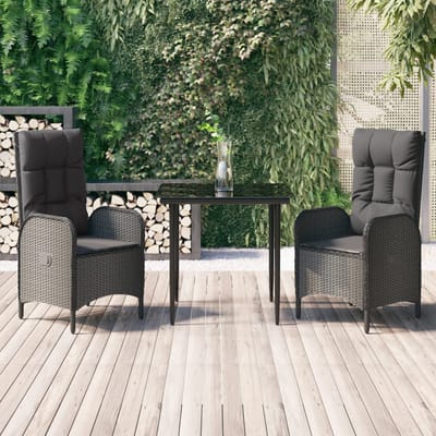 vidaXL - 3-delige - Tuinset - met - kussens - poly - rattan - zwart