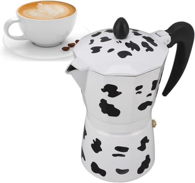 Moka Pot Hot Plate Espresso Machine Milk Cow Colour Espresso Coffee Maker Portable Coffee Maker Aluminium Percolator Coffee Pot Camping (300 ml)