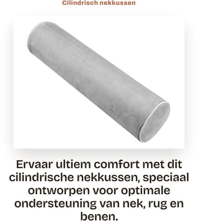 Dailygoods- Nekkussen ergonomisch - Cilindrisch - 43 x 10 cm - PU materiaal - Ademend - Ondersteuning nek en wervelkolom - Ondersteuningskussen