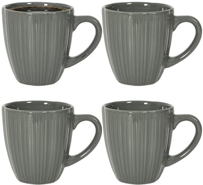 Home Deco Factory koffiemok / thee beker - 4x - donkergrijs - 33 cl - keramiek - vaatwasser bestendig - servies - bekers