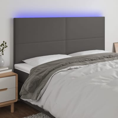 vidaXL - Hoofdbord - LED - 160x5x118/128 - cm - kunstleer - grijs