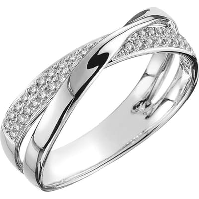 Huitan Nieuwste Verse Tweekleurige X-Vorm Kruisring voor Vrouwen Bruiloft Trendy Sieraden Schitterende CZ Steen Grote Moderne Ringen Anillos 7&Two Tone white