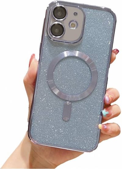 Glitter Telefoonhoesje Geschikt voor Magsafe met Camera Bescherming voor iPhone 16 - FuturiQ - Blauw