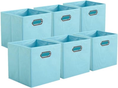 Set van 6 Vouwbare Opbergdozen met Metalen Handvatten voor Kasten en Speelgoed in Lichtblauw - Ideaal voor Organisatie en Ruimtebesparing