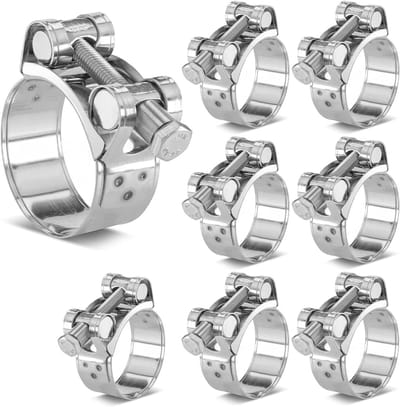 Set van 8 RVS T-Bolt Slangklemmen 32-35 mm voor Hoge Druk, Silicone Slangen en Koelwaterleidingen