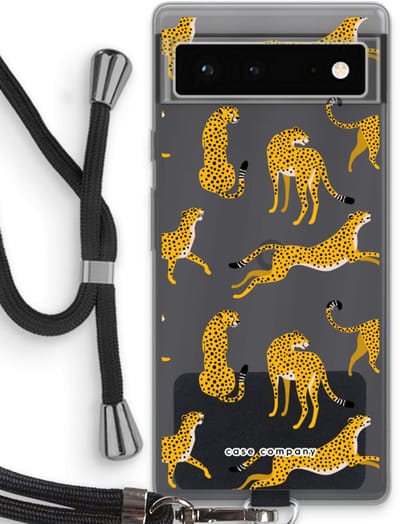 Case Company® - Hoesje met koord geschikt voor Google Pixel 6 hoesje met Koord - Luipaard - Telefoonhoesje met Zwart Koord - Bescherming aan alle Kanten en Over de Schermrand