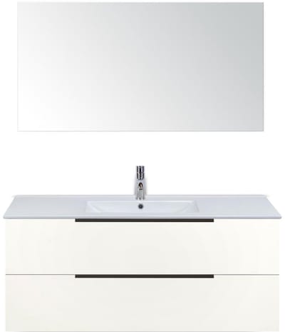 Seville Badmeubelset 120 cm - 2 Laden Wit Hoogglans Edge - Wastafel Enjoy Enkel met Spiegel