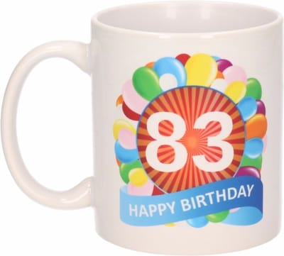 Beallatio Decorations - 83 jaar Verjaardag koffiemok - cadeau beker - feestelijke ballonnen print - 300 ml - keramiek - wit