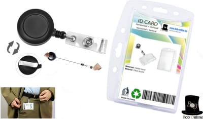 Bob Online™ - 1 Setje - 1 Stuk – ID Jojo - Intrekbare Reel Clip ID Badgehouder + 1 Stuk ID Acryl Badgehouder – Pashouder met Trekkoord – 1 x Pull Badge Reel ID Card Yoyo + 1 x Acrylic ID Badge Holder – Intrekbare Jojo – ID Houder met trekkoord
