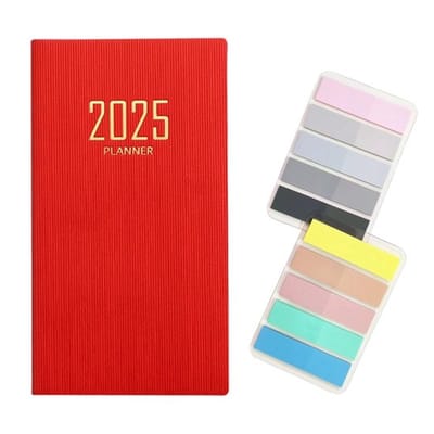 Agenda A6 - Planner met PU Leren Softcover - Notitieboek met 120 Pagina's - Organizer met 200 Zelfklevende Notities - Ideaal voor Werk en Reis - Compact Formaat 17,2 x 9,5 cm