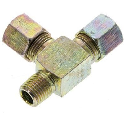 8LL & M10x1 (con) Zink Geplateerd Staal Haakse T-koppeling met Mannelijke Schroefdraad 100 bar ISO 8434-1