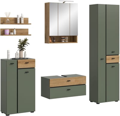 xonox.home badkamermeubel incl. verlichting Aqua Sage Green imitatie B/H/D: 207x191x35 cm