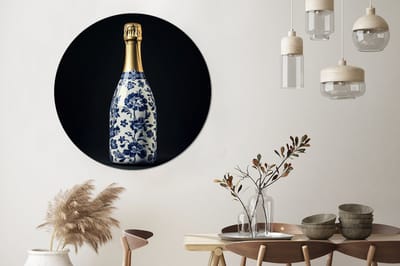 WallCircle - Wandcirkel - Muurcirkel - Champagne - Bloemen - Goud - Chique - Aluminium - Dibond - 140x140 cm - Binnen en Buiten