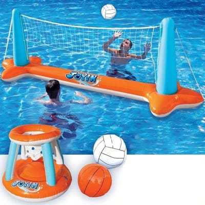 Lilac & Lily Zwembad Speelset – Opblaasbaar Waterpolonet & Basketbalring - Strand en waterpret - Incl. 2 Ballen & Gewichtszakken